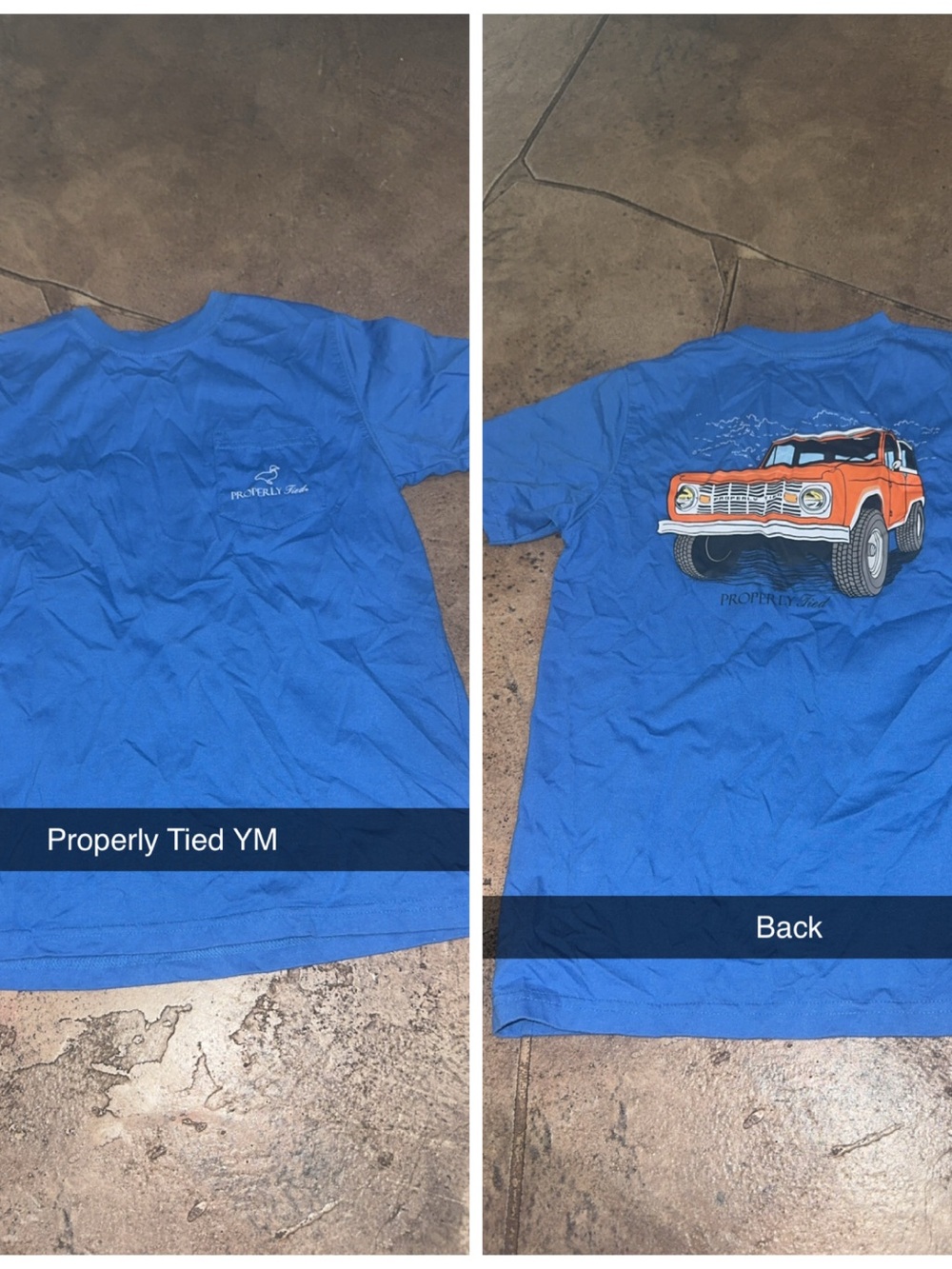 Properly Tied Blue Short-Sleeve Tee with Orange Truck Graphic